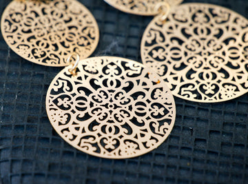 Ornate gold filigree medallions on dark background