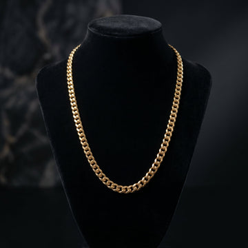 Polished Yellow Gold Cuban Curb Link Chain Necklace With Lobster Clasp Closure