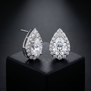 Celestia Halo Pear Drop Earrings