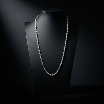 Twisted Rope Chain Necklace In High-Polish White Gold With Lobster Clasp