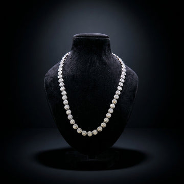 Round Cluster Halo Tennis Necklace In White Gold With Full Pavé CZ Setting