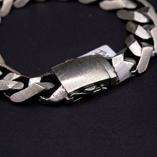 Heavyweight Brushed Finish Flat Cuban Link Bracelet In Silver