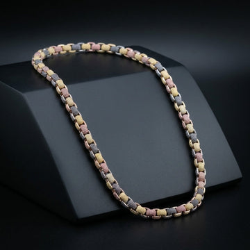 Multi-Color Pavé Box-Link Statement Chain Necklace In Pink Blue & White