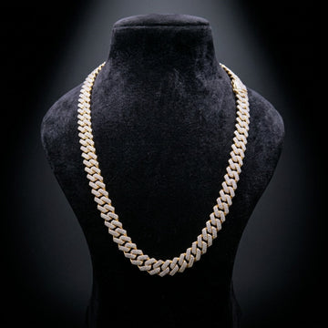Iced Out Cuban Link Chain Necklace In 14K Two-Tone Gold With Full Pavé Diamond Setting
