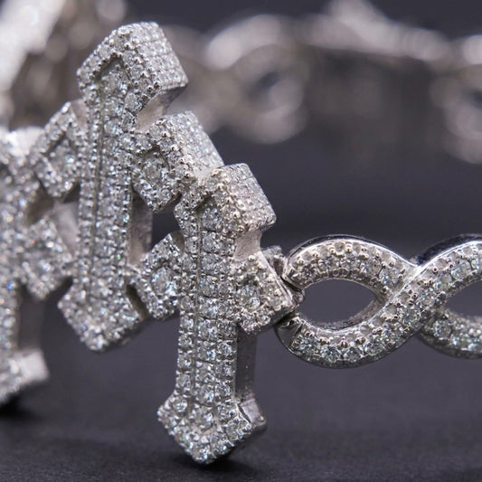 Iced Out Infinity Link Bracelet In Silver With Full Pavé  & Box Clasp Closure