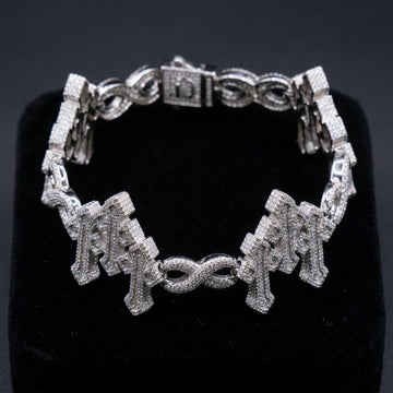 Iced Out Infinity Link Bracelet In Silver With Full Pavé  & Box Clasp Closure