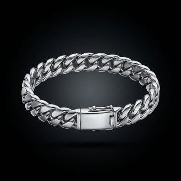 Heavyweight Polished Cuban Link Bracelet In Silver With Box Clasp Closure