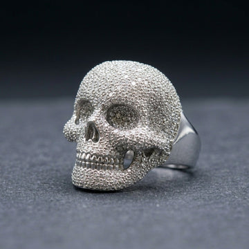Iced Out Full Pavé Moissanite Skull Statement Ring In Sterling Silver