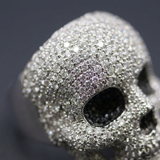Iced Out Full Pavé Moissanite Skull Statement Ring In Sterling Silver