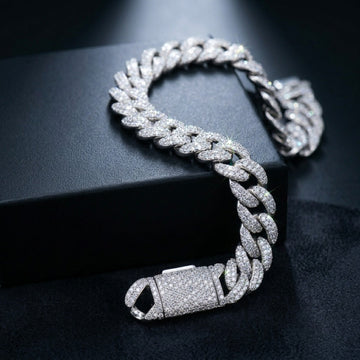 Chunky Iced Out Cuban Link Bracelet In White Gold With Full Pavé CZ & Stone-Set Clasp