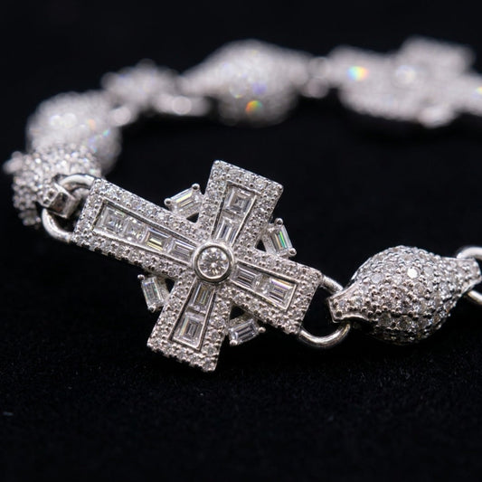 Sacred Cross Pavé Diamond Link Bracelet In White Gold