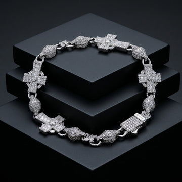 Sacred Cross Pavé Diamond Link Bracelet In White Gold