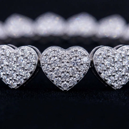 Pavé Diamond Heart Link Tennis Bracelet In White Gold