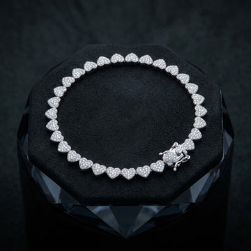 Pavé Diamond Heart Link Tennis Bracelet In White Gold