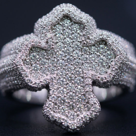 Baguette & Pavé Stone Four-Petal Floral Statement Ring In Silver