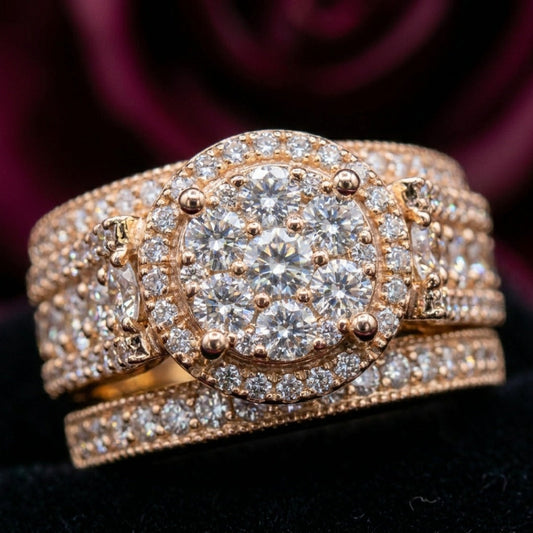 Round Solitaire Halo Pavé Split-Shank Engagement Ring In Rose Gold