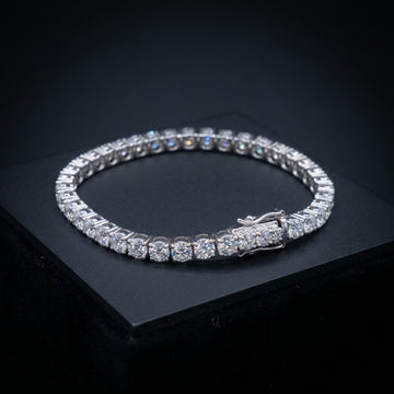 Round Four-Prong CZ Tennis Bracelet In White Gold With Box Clasp Closure