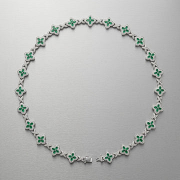 Emerald Clover Pavé Diamond Link Bracelet In White Gold