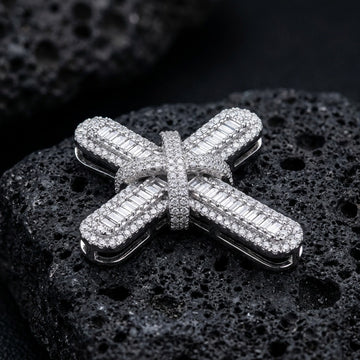 Pavé Diamond Bow-Tied Cross Pendant In White Gold