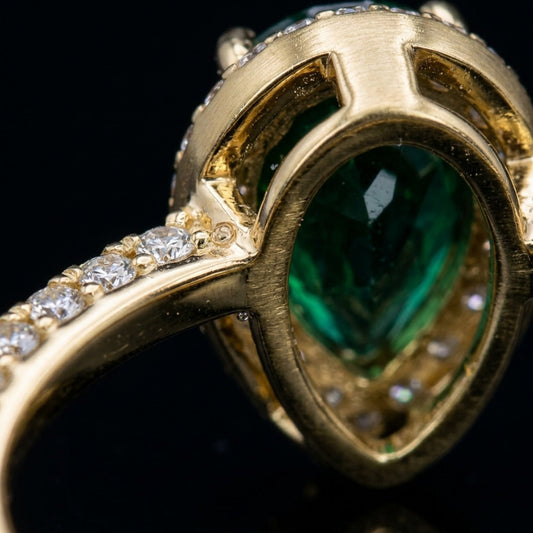 Emerald Halo Diamond Accent Ring In Yellow Gold
