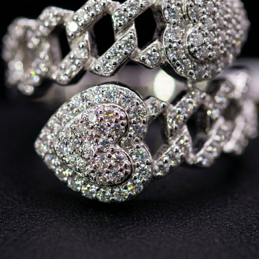Iced Out Open Bypass Dual Serpent Head Ring In White Gold