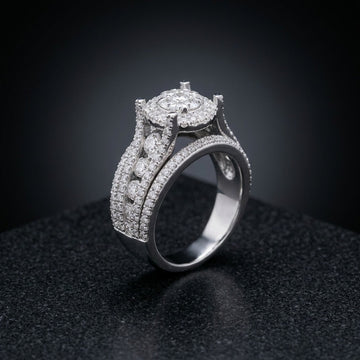 Round Brilliant Halo Engagement Ring With Split Pavé Shank In White Gold