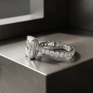 Radiant-Cut Solitaire CZ Engagement Ring On Eternity Band In White Gold