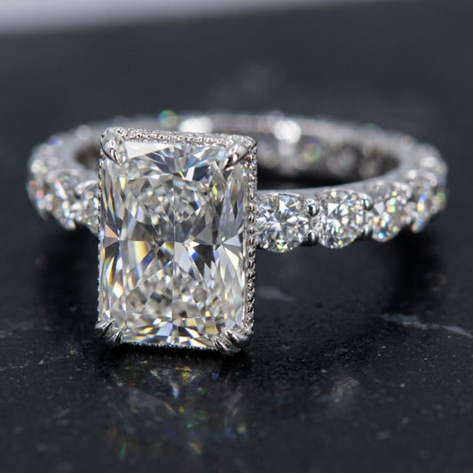 Radiant-Cut Solitaire CZ Engagement Ring On Eternity Band In White Gold
