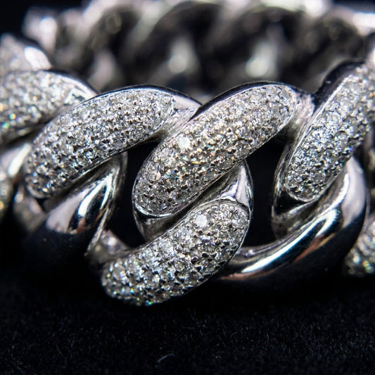 Iced Out Full Pavé Cuban Link Band Ring In White Gold