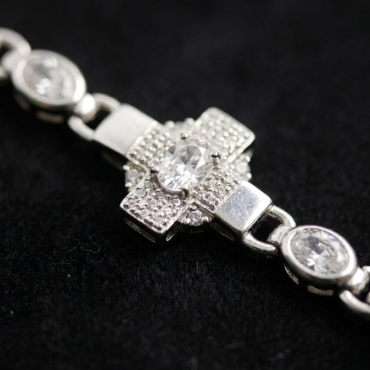 Pavé Diamond Cross Station Tennis Bracelet In Sterling Silver
