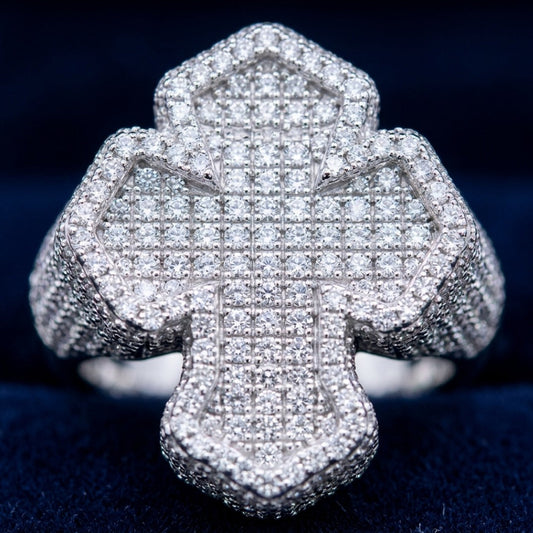 Baguette & Pavé Iced Out Cross Statement Ring In Silver