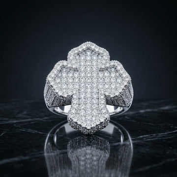 Baguette & Pavé Iced Out Cross Statement Ring In Silver