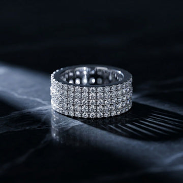 Triple Row Round-Cut Full Eternity Pavé Band Ring In Silver