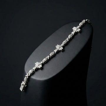 Pavé Diamond Cross Station Tennis Bracelet In Sterling Silver