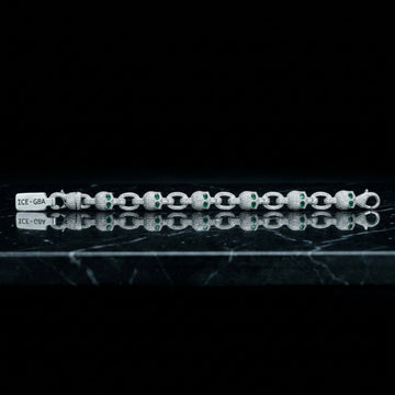Pavé Diamond Skull Link Bracelet With Emerald Eyes In White Gold
