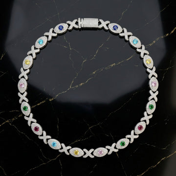 Pavé Diamond Multi-Gemstone XO Link Bracelet In White Gold