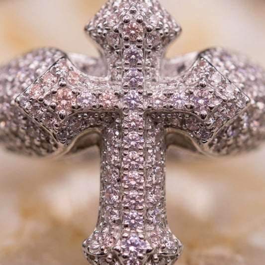 Iced Out Full Pavé Cross Statement Ring In White Gold