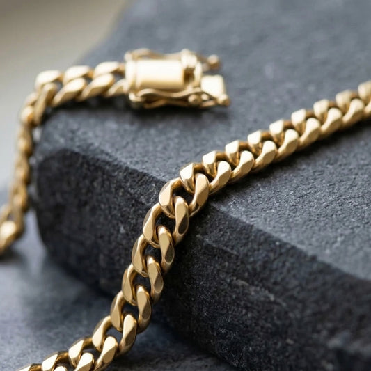 Polished Yellow Gold Cuban Curb Link Chain Necklace With Lobster Clasp Closure
