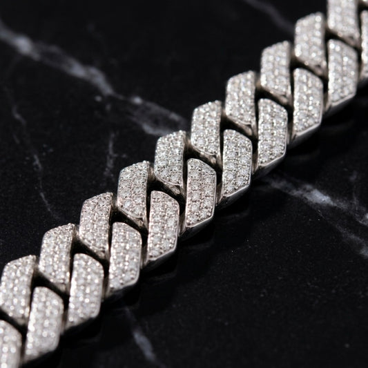 Wide Iced Out Full Pave Cuban Link Chain Necklace In Silver