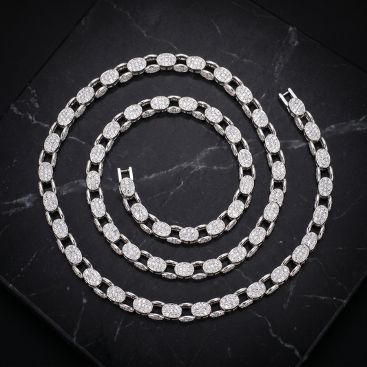 6MM Cuban Link Chain in 925 Silver with Moissanite Stone Accents